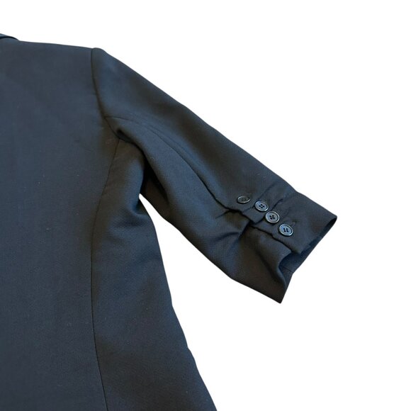 Smythe Black Wool Blend Silk Lapel Blazer Jacket 3/4 Sleeve Ruched Size 6 Womens - Picture 8 of 11